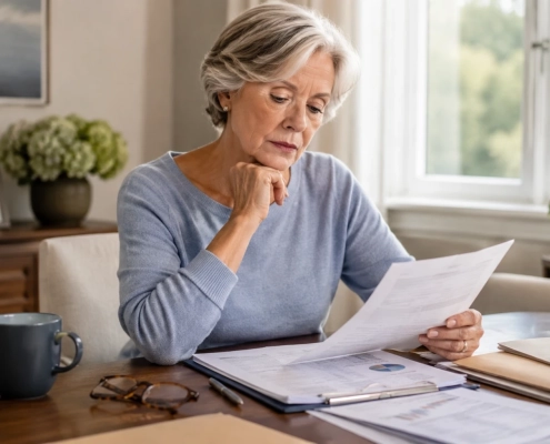 Woman reviewing financial papers about keeping inherited money separate